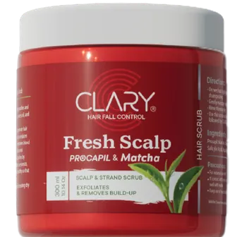 كلاري | مقشر لتنظيف فروة الرآس وتقليل تساقط الشعر بالبروكابيل والماتشا | 300مل