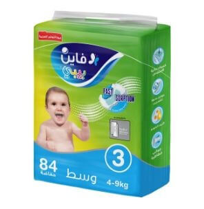 فاين بيبي | حفاضات بلوشن لمسة الأم حجم وسط عبوة التوفير | 4-9 كجم | 84 حفاضة