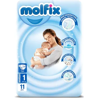 مولفيكس | حفاضات كومفورت فيكس عبوه صغيره لحديثي الولادة مقاس 1 | 11 قطعة