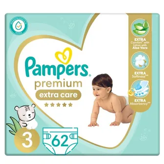 بامبرز | حفاضات بريميوم كير مقاس 3 | 62 قطعة